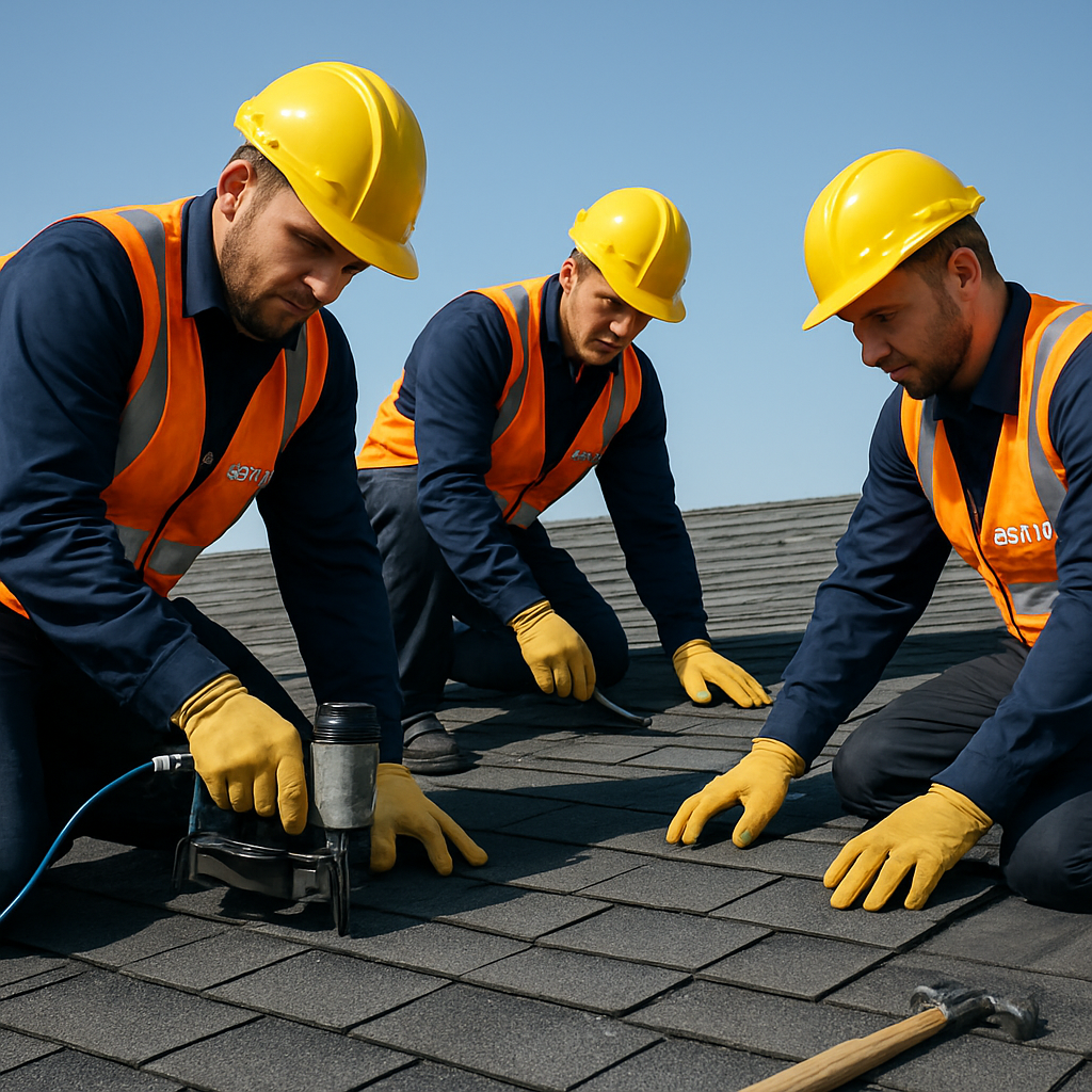 Roofing crew installing a new roof